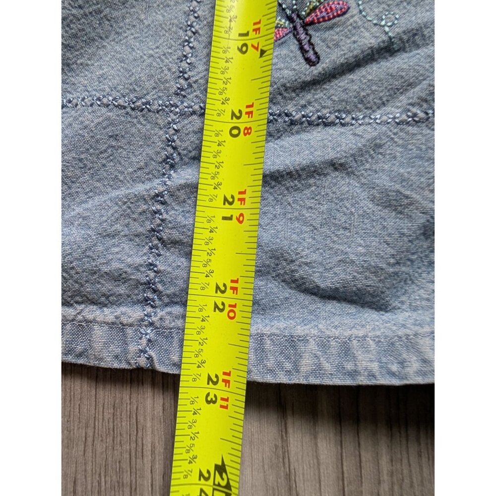 Christopher & Banks XL Denim Embroidered Button-Up Shirt Dragonflies Ladybugs - Picture 9 of 10
